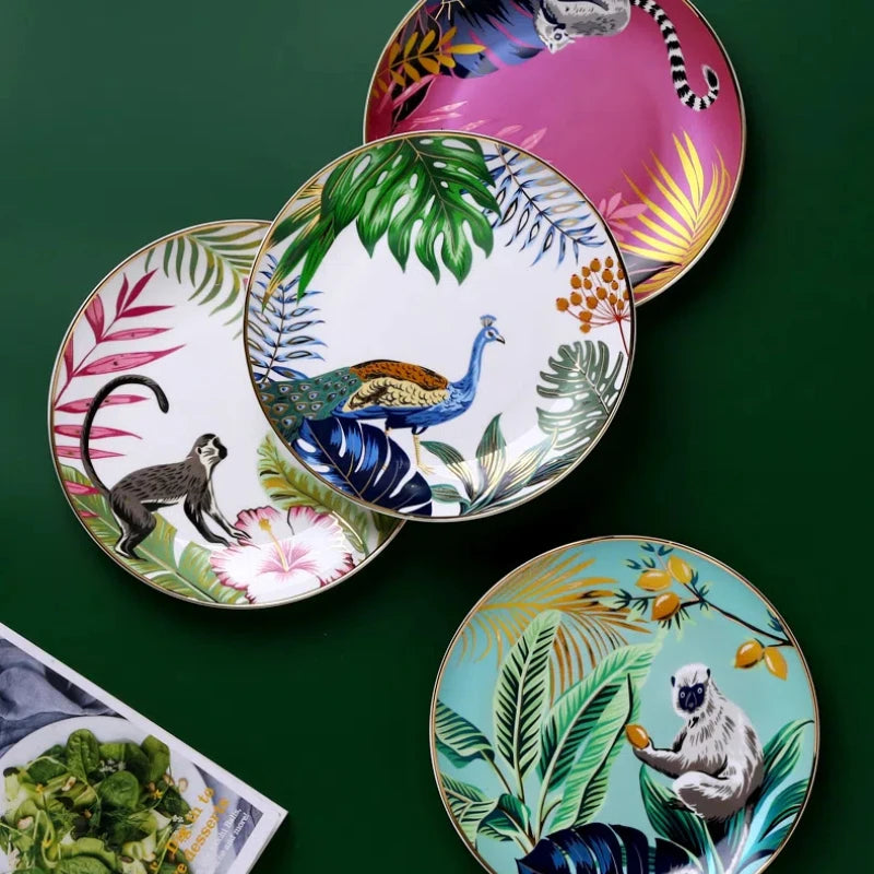 Forest Animal Pattern Ceramics Dinner Plates
