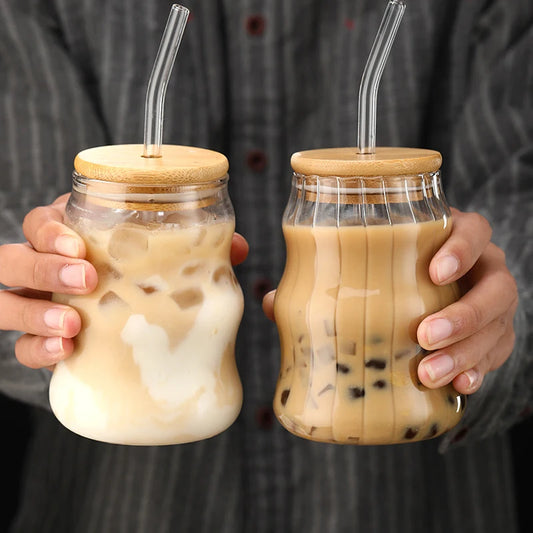 Creative Glass Cup With Bamboo Lid